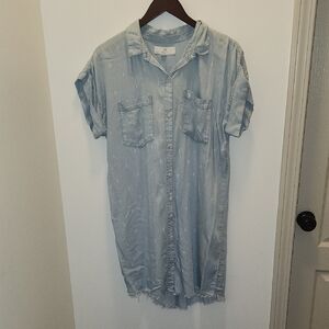 Thread & Supply Arrow Print Button Down Shirt Dress Raw Hem Size Medium